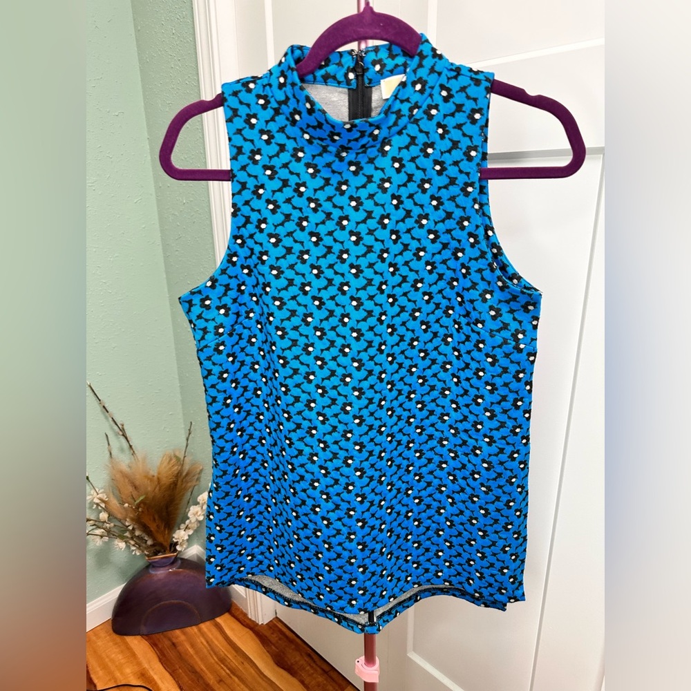 Michael Kors Blouse Blue Daisy Size Large Womens Sleeveless Bright Chic